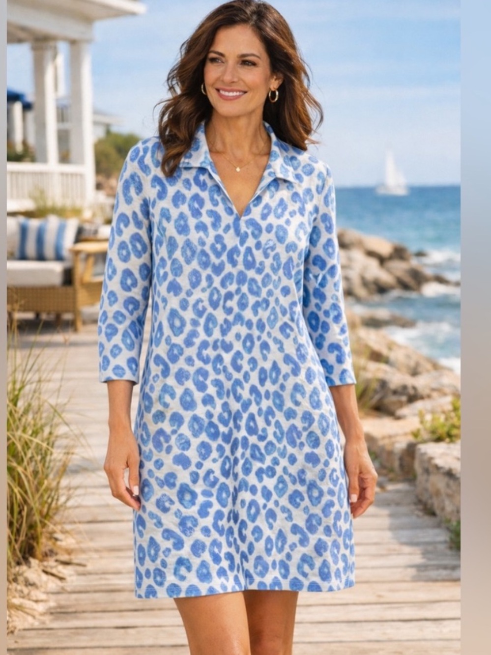 J. McLaughlin Cadence Catalina Cloth Blue Abby Leopard Stretch Dress XS